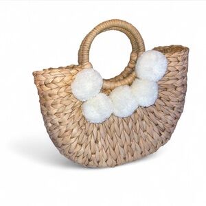 Chic Tan Woven Clutch with White Accents